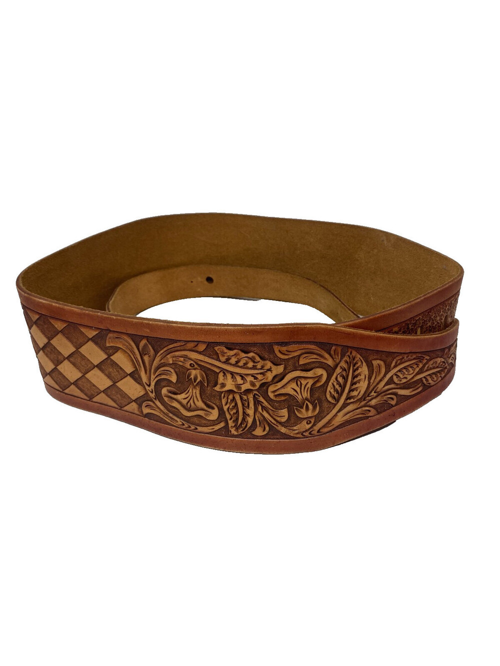 Vintage Hand Tooled Leather Guitar Strap Western Floral Basket Weave Adjustable